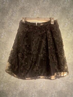 Worthington Black Lace Mesh Netting Floral Lined Petite 6P Mini Skirt